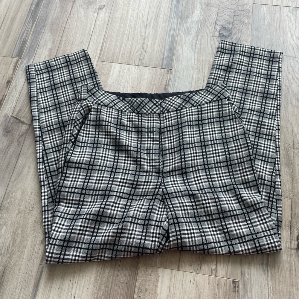Topshop Black and White Plaid Cropped Dress Pants Trousers